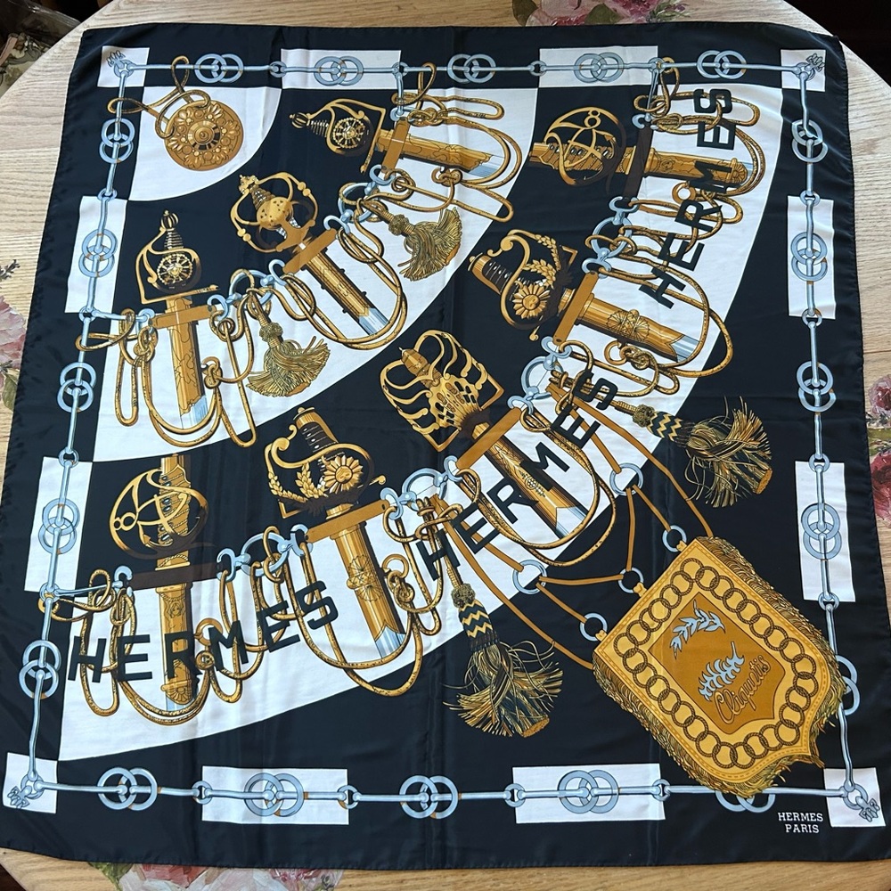 Hermès Black and Gold Silk Scarf